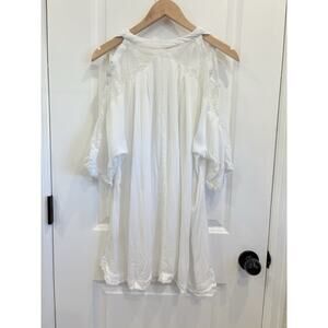 Free People Size Small Mesh Sheer Buttons Shoulder White Blouse Bridal Boho